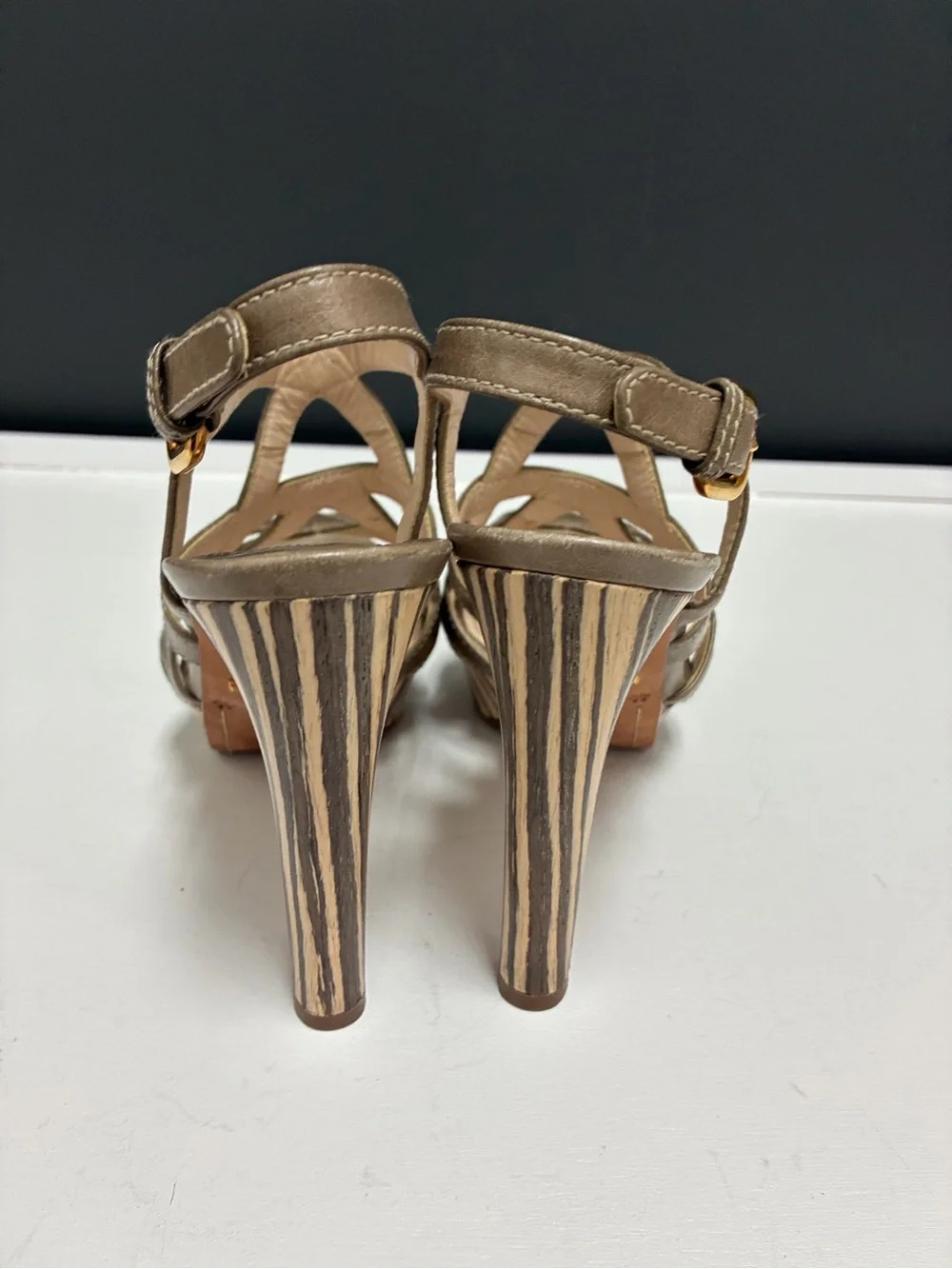 Prada Taupe Strappy Platform Heels